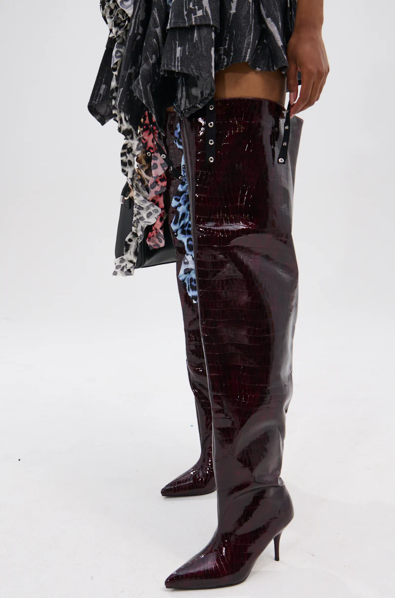 AZALEA WANG HALINA BURGUNDY CROC STILETTO BOOT - Image 4