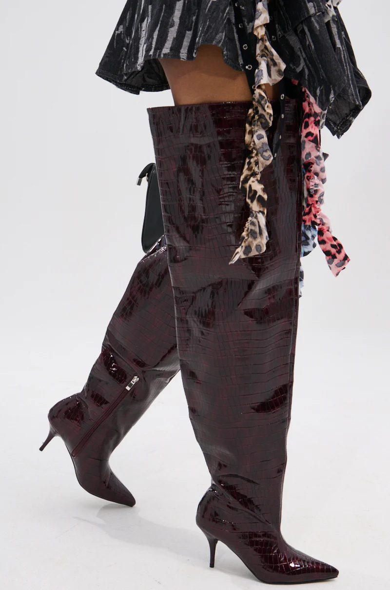 AZALEA WANG HALINA BURGUNDY CROC STILETTO BOOT - Image 5