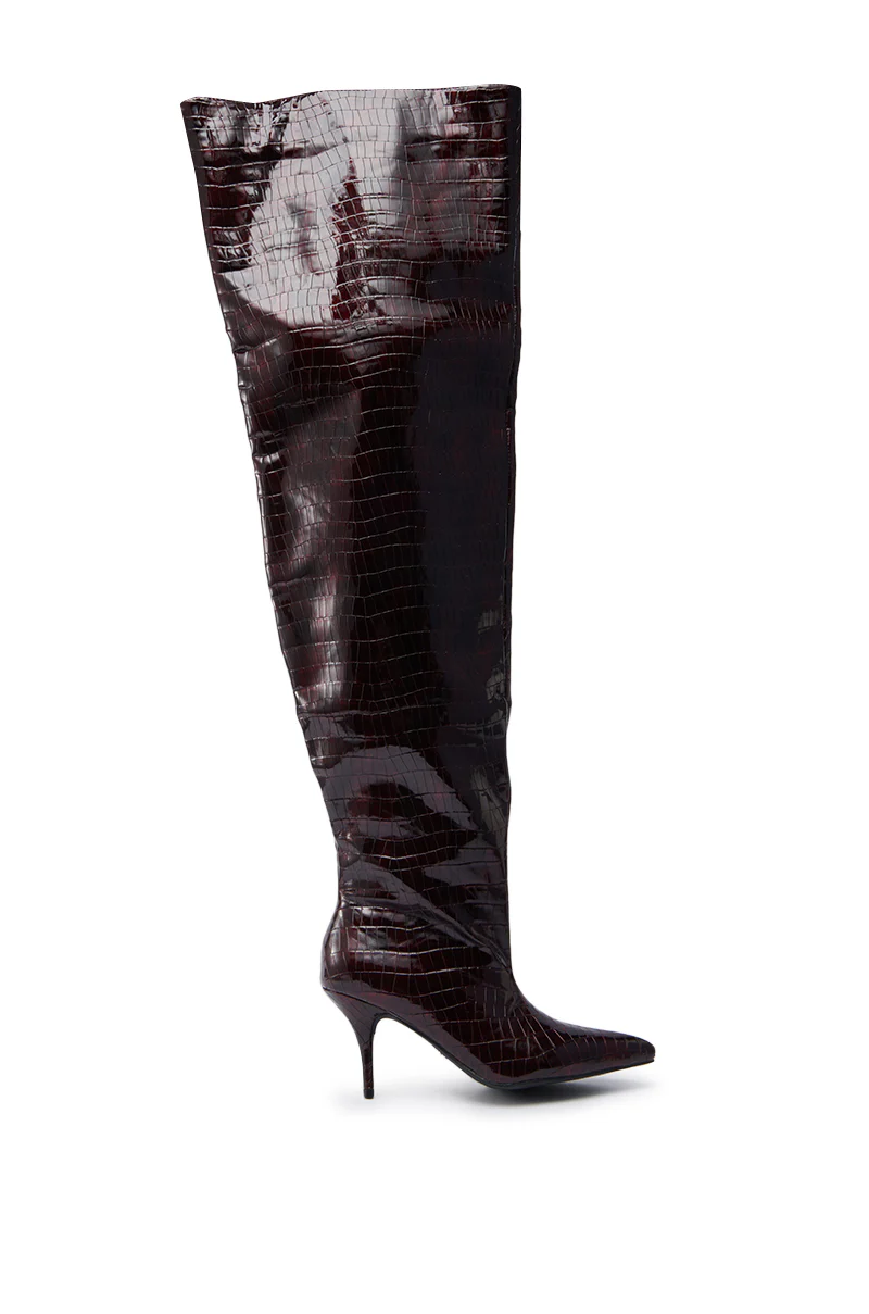 AZALEA WANG HALINA BURGUNDY CROC STILETTO BOOT - Image 7