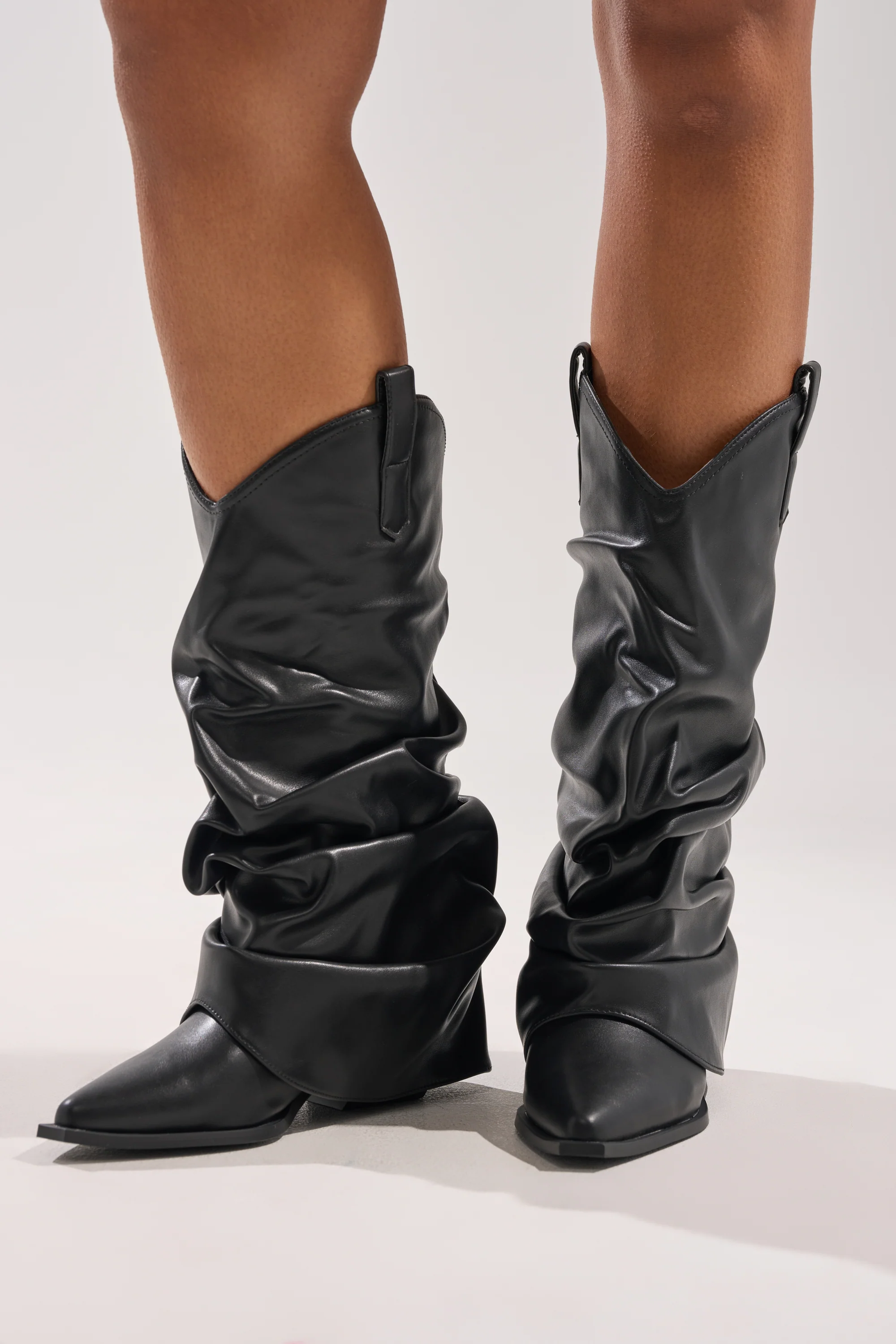 AZALEA WANG HAWKSTON BLACK PU RUCHED WESTERN BOOTIE - Image 2