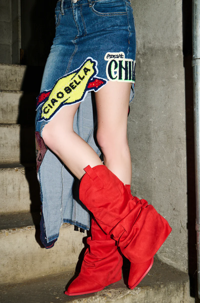 AZALEA WANG HAWKSTON RED RUCHED WESTERN BOOTIE - Image 8
