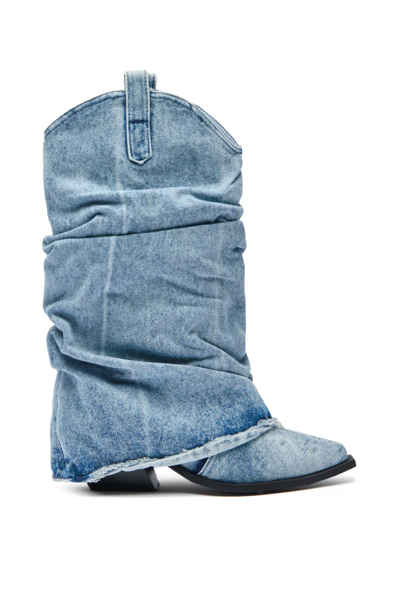 AZALEA WANG HAWSTON DENIM WESTERN FOLD-OVER BOOT - Image 5