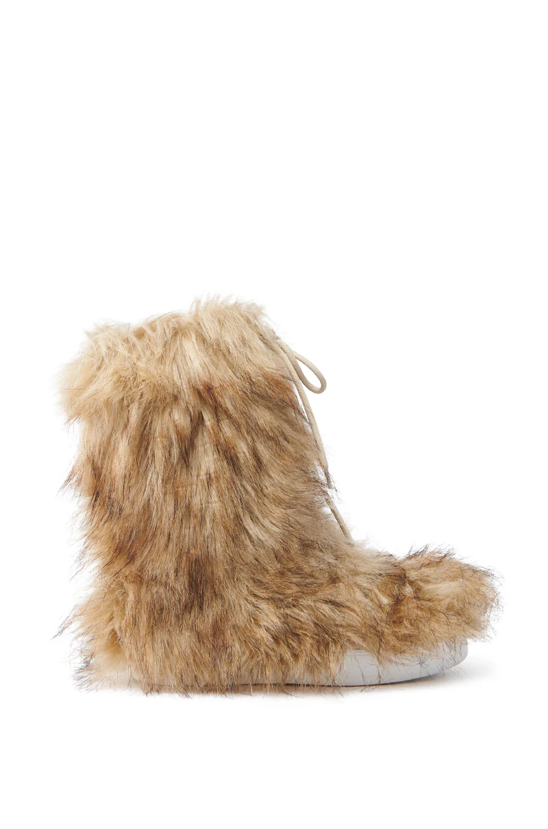AZALEA WANG HAYES BROWN FUR LACE UP FLAT BOOTIE - Image 4