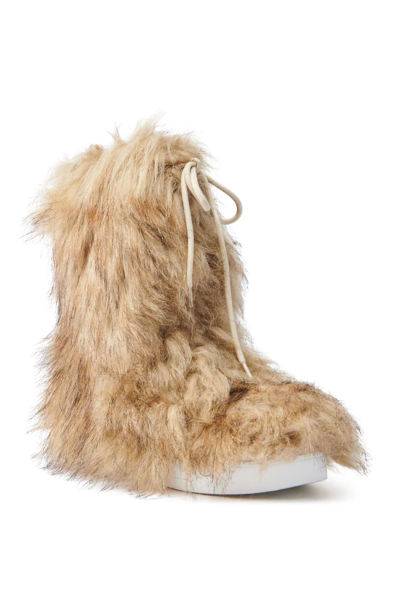AZALEA WANG HAYES BROWN FUR LACE UP FLAT BOOTIE - Image 5
