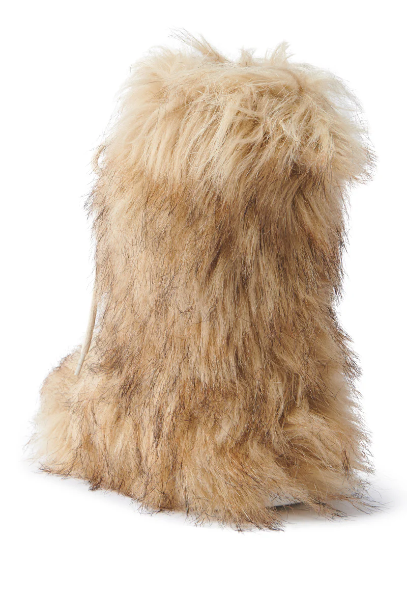 AZALEA WANG HAYES BROWN FUR LACE UP FLAT BOOTIE - Image 6