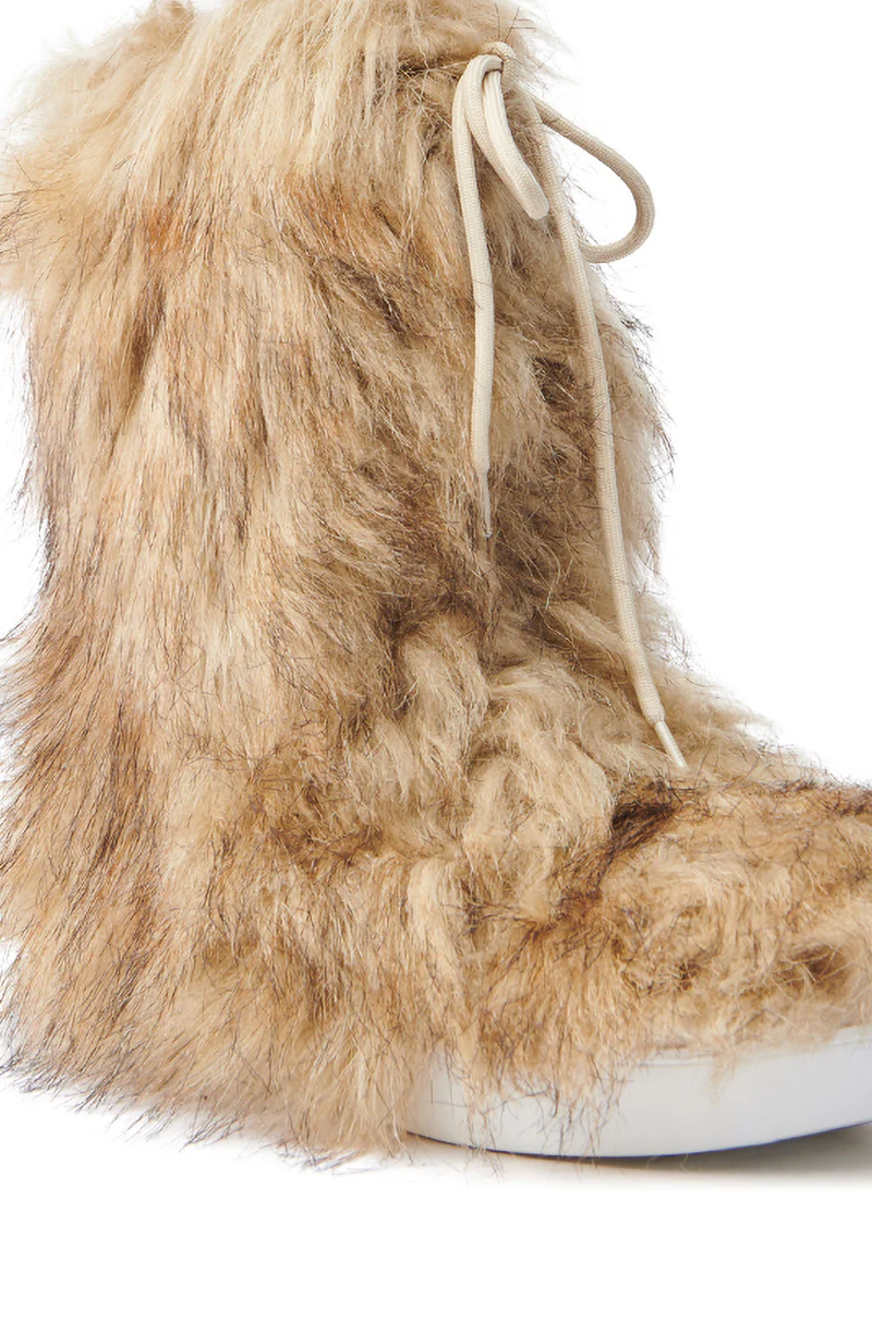 AZALEA WANG HAYES BROWN FUR LACE UP FLAT BOOTIE - Image 7