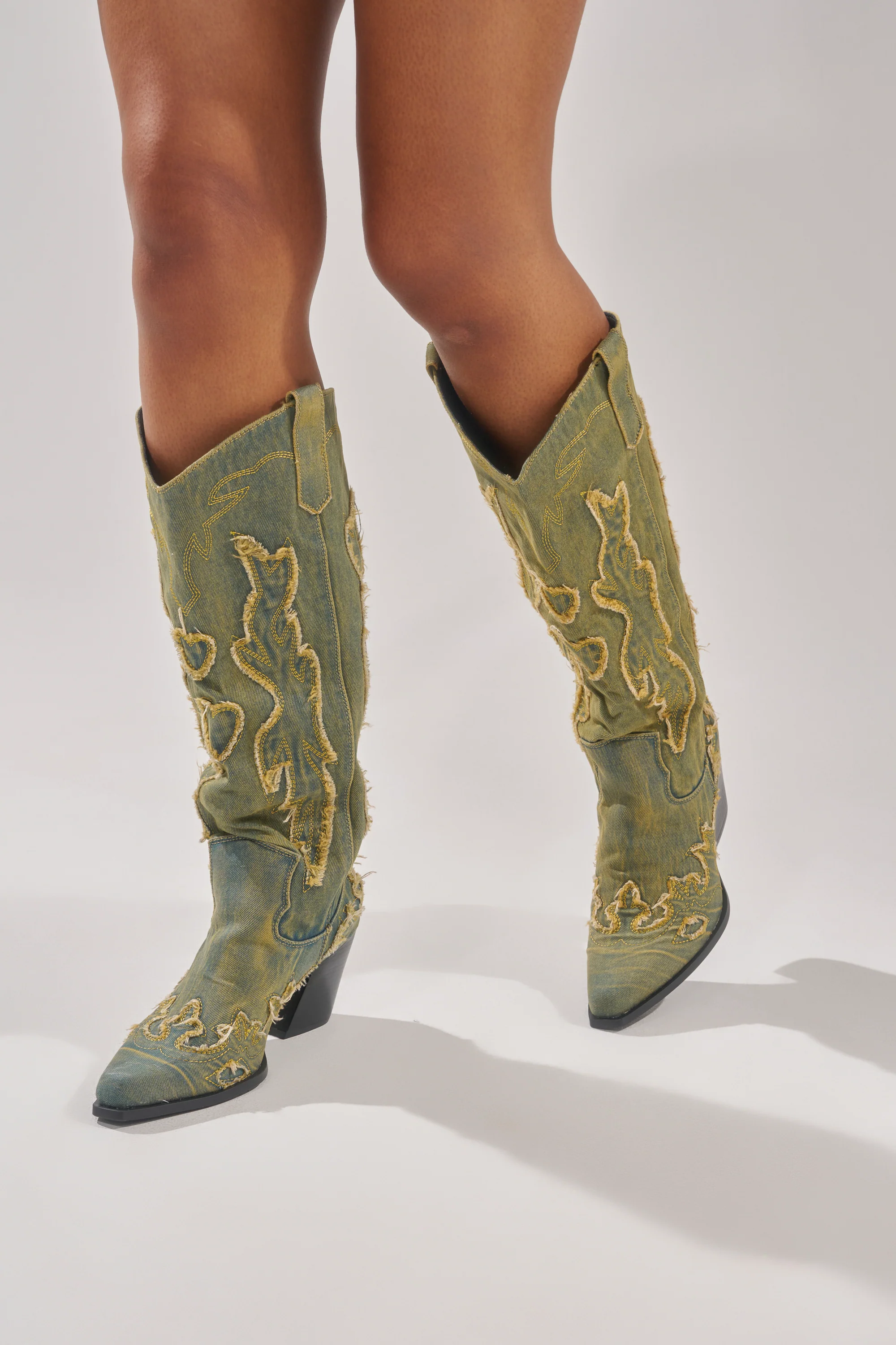 AZALEA WANG HEINRICH DENIM WESTERN LOW HEEL BOOT - Image 3