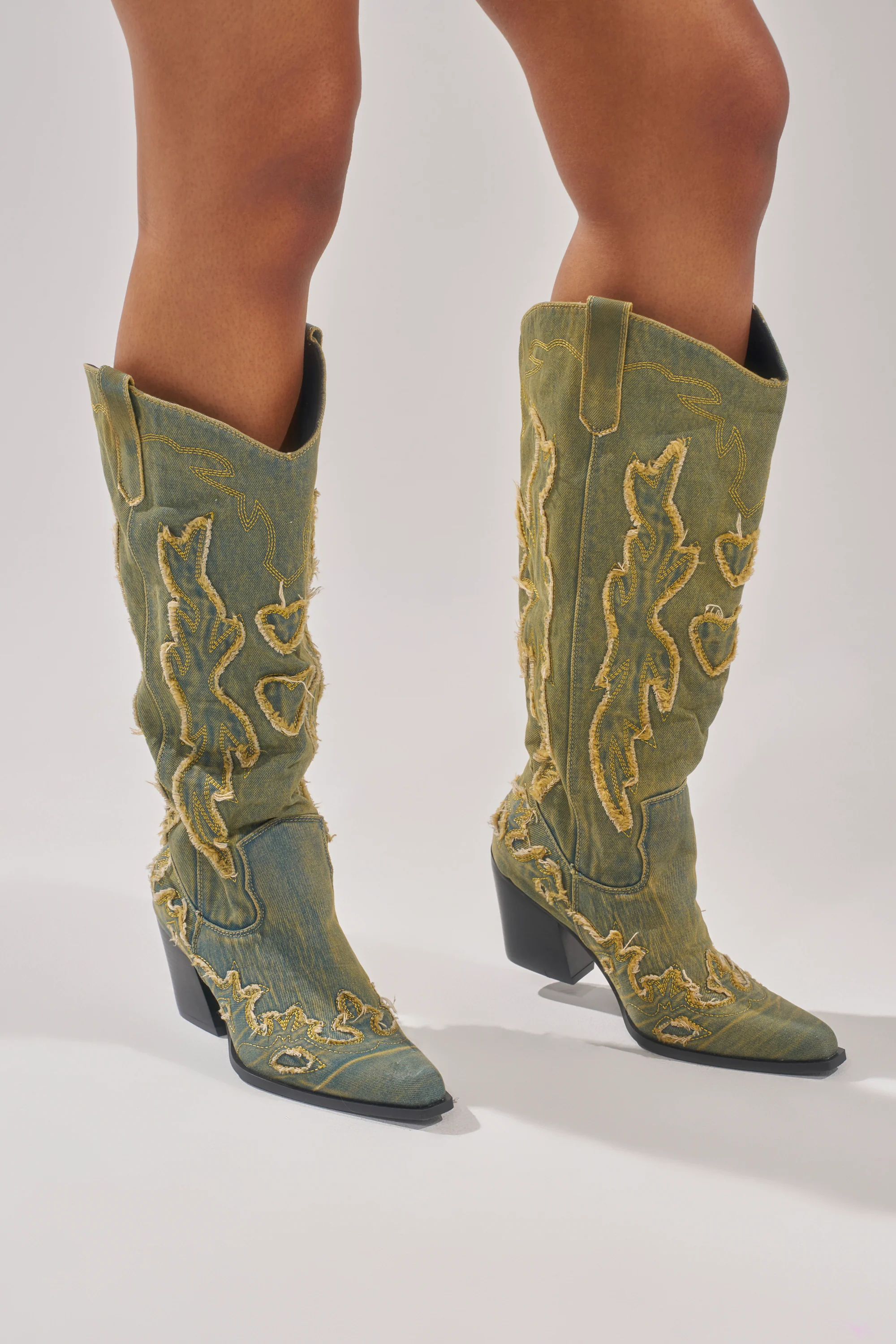 AZALEA WANG HEINRICH DENIM WESTERN LOW HEEL BOOT - Image 4