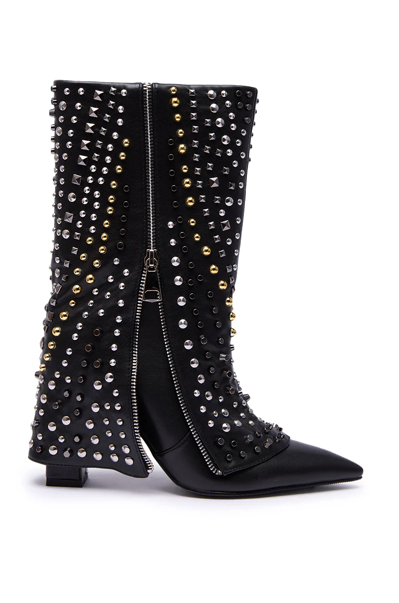 AZALEA WANG HENZI BLACK HARDWARE EMBELLISHED CHUNKY FOLD OVER BOOTIE - Image 4