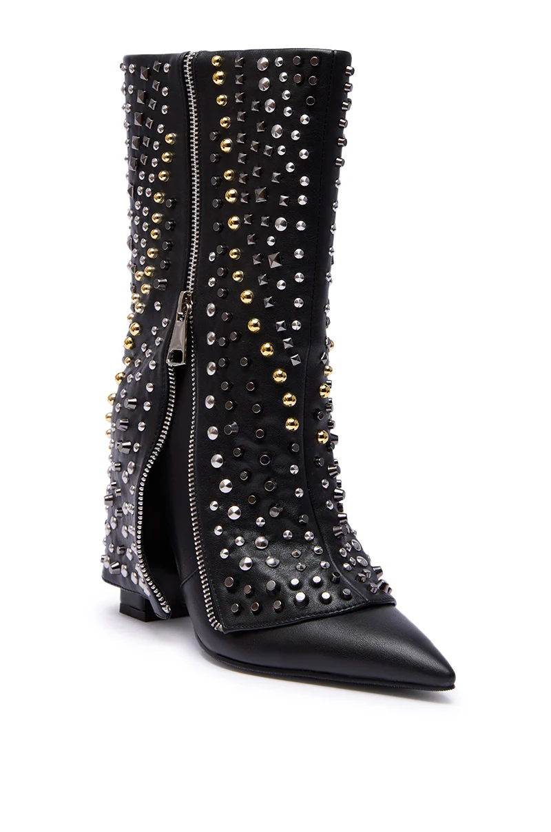 AZALEA WANG HENZI BLACK HARDWARE EMBELLISHED CHUNKY FOLD OVER BOOTIE - Image 5