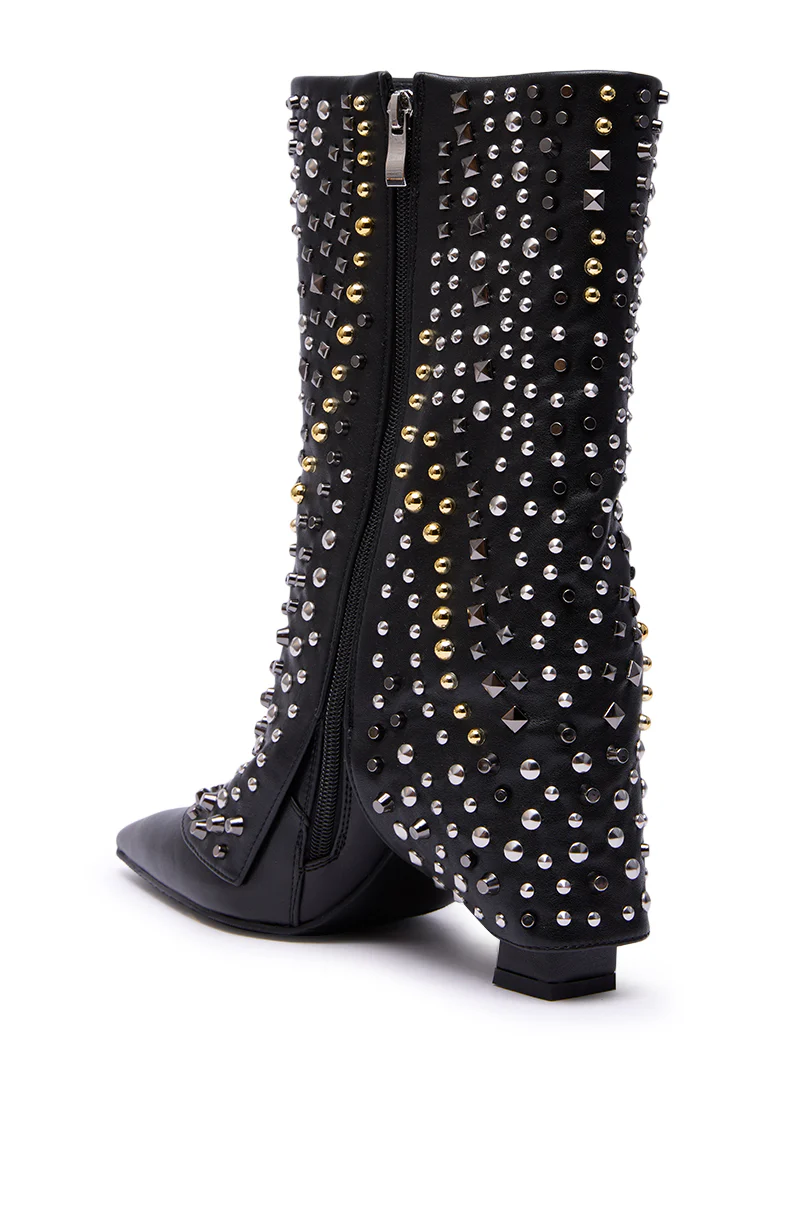 AZALEA WANG HENZI BLACK HARDWARE EMBELLISHED CHUNKY FOLD OVER BOOTIE - Image 6