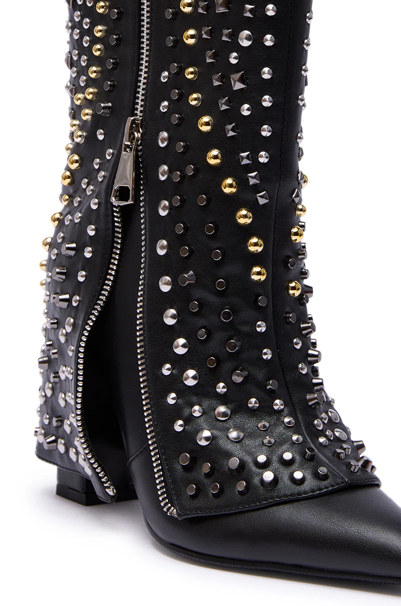 AZALEA WANG HENZI BLACK HARDWARE EMBELLISHED CHUNKY FOLD OVER BOOTIE - Image 7