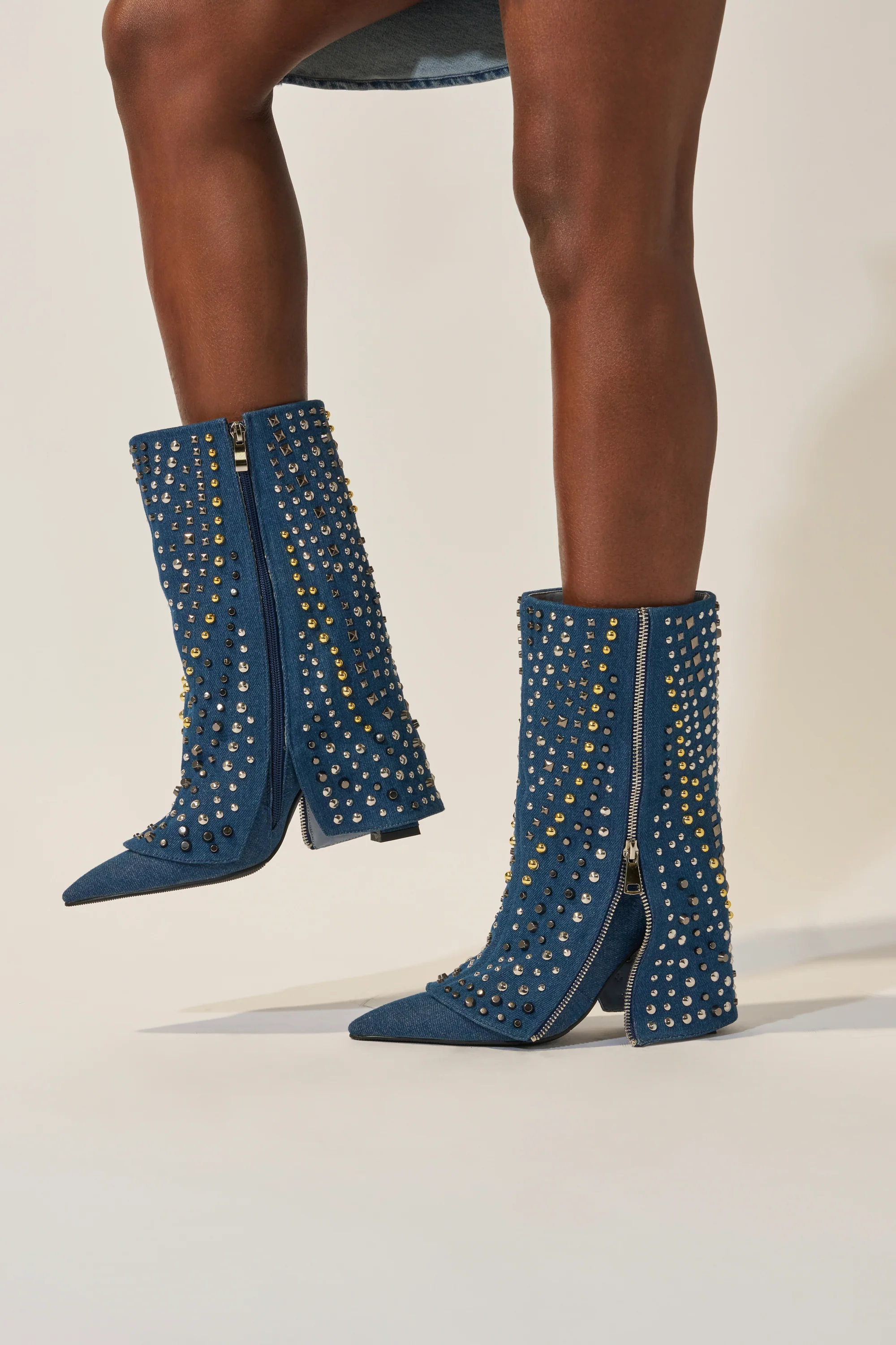 AZALEA WANG HENZI DENIM STUDDED CHUNKY BOOTIE - Image 3