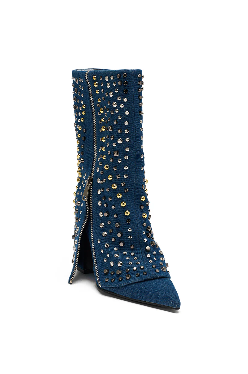 AZALEA WANG HENZI DENIM STUDDED CHUNKY BOOTIE - Image 7
