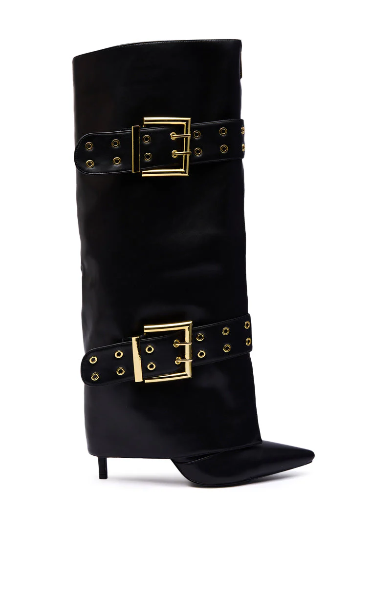 AZALEA WANG ROOVER BLACK HARDWARE EMBELLISHED STILETTO BOOT - Image 6