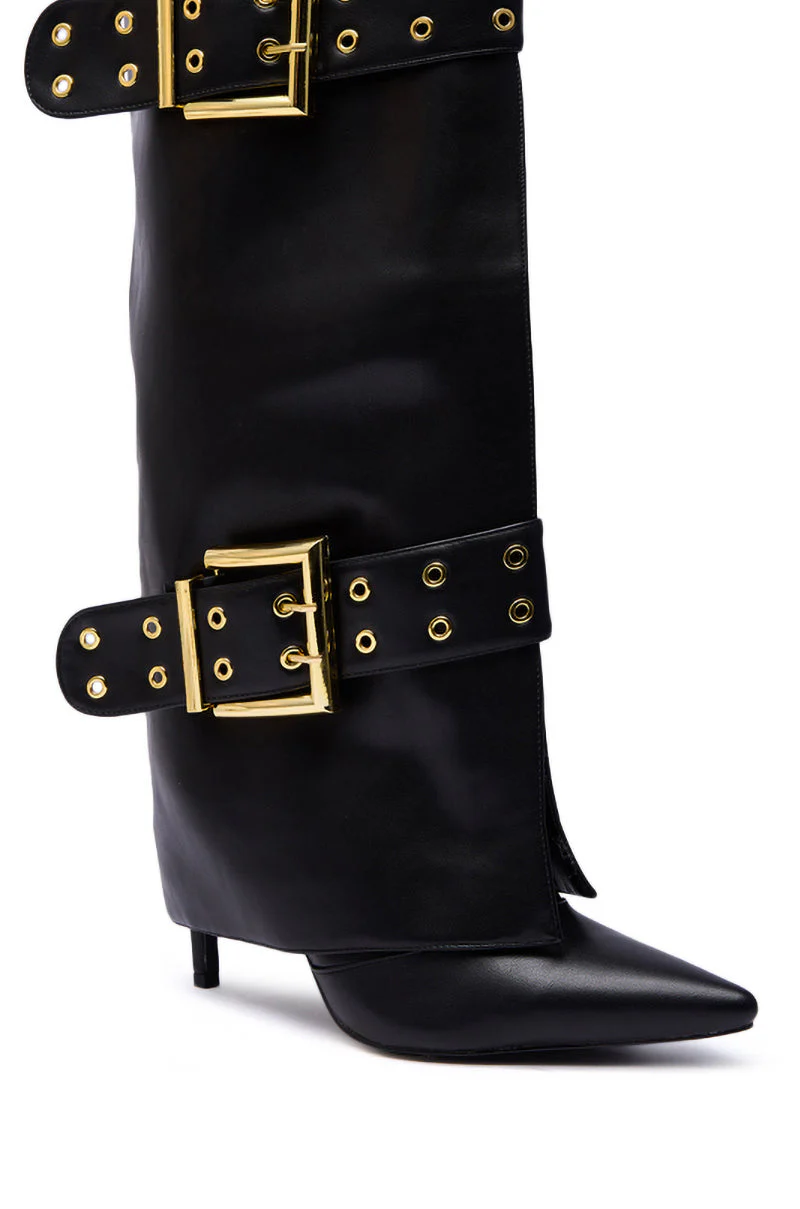 AZALEA WANG ROOVER BLACK HARDWARE EMBELLISHED STILETTO BOOT - Image 9