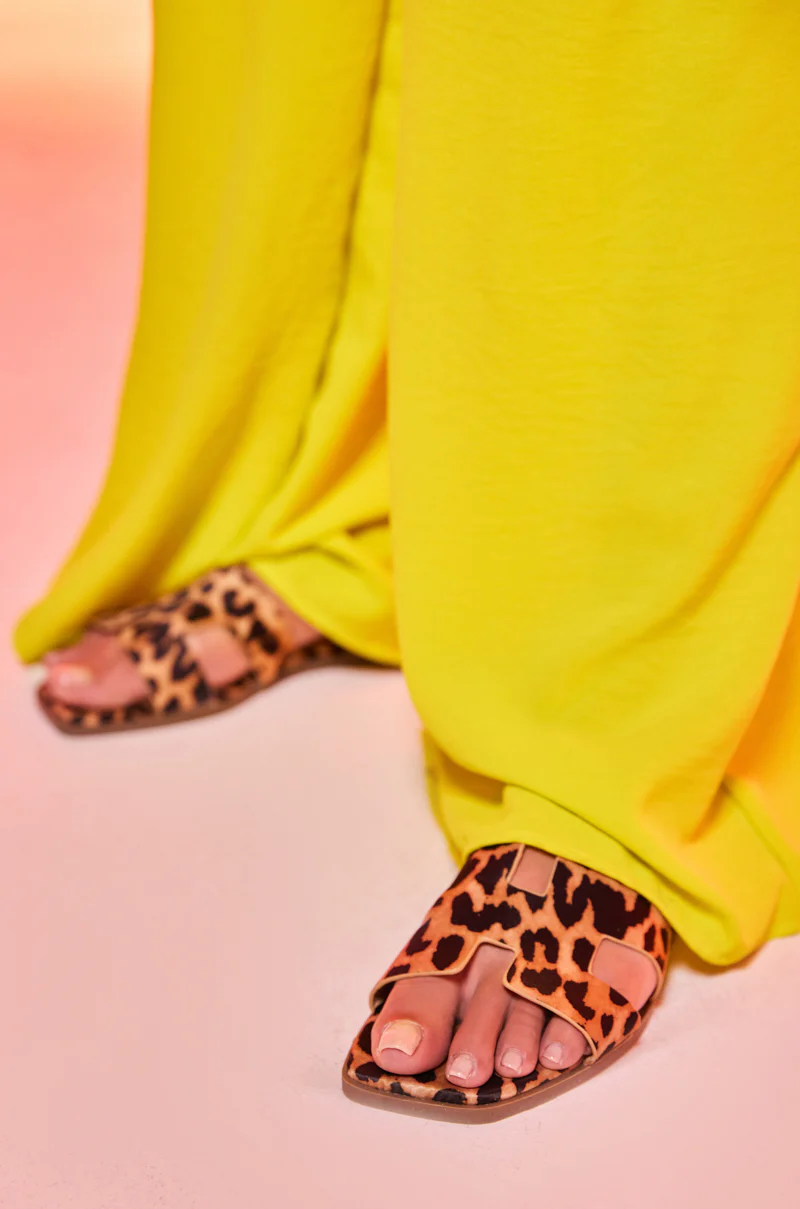 AKIRA HOWDY FAUX SUEDE LEOPARD SLIP ON SANDAL