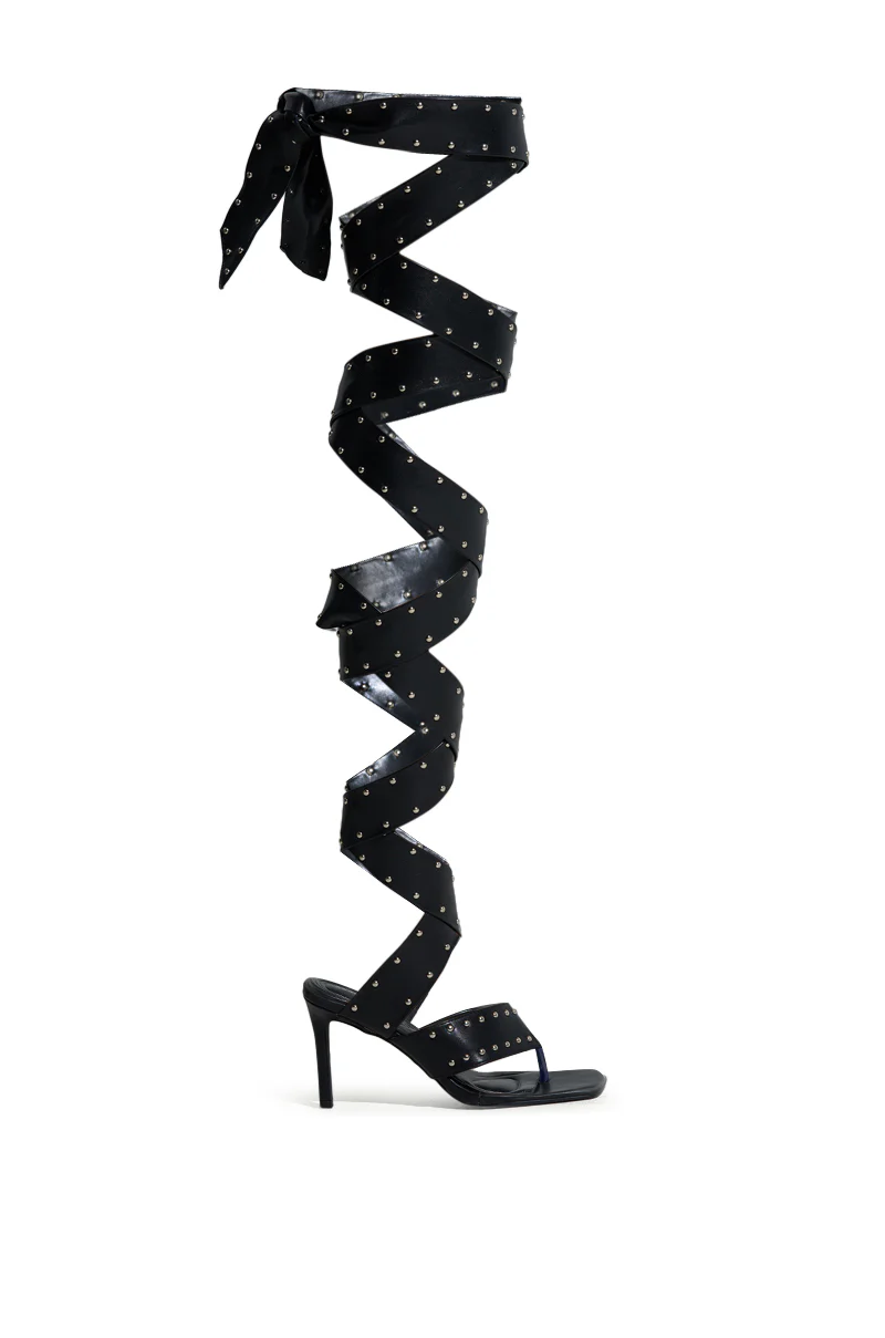 AZALEA WANG HOWLITE BLACK STUDDED STRAPPED SANDAL - Image 3