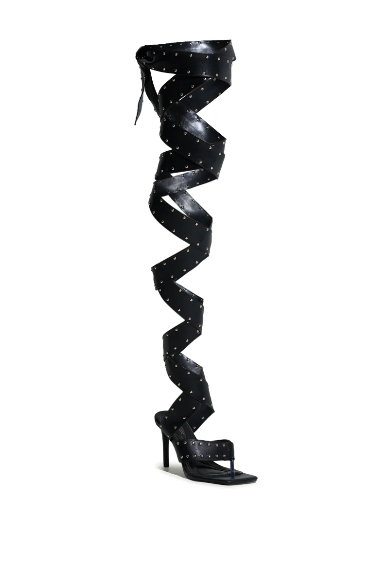 AZALEA WANG HOWLITE BLACK STUDDED STRAPPED SANDAL - Image 4