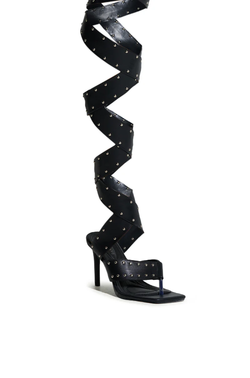 AZALEA WANG HOWLITE BLACK STUDDED STRAPPED SANDAL - Image 6