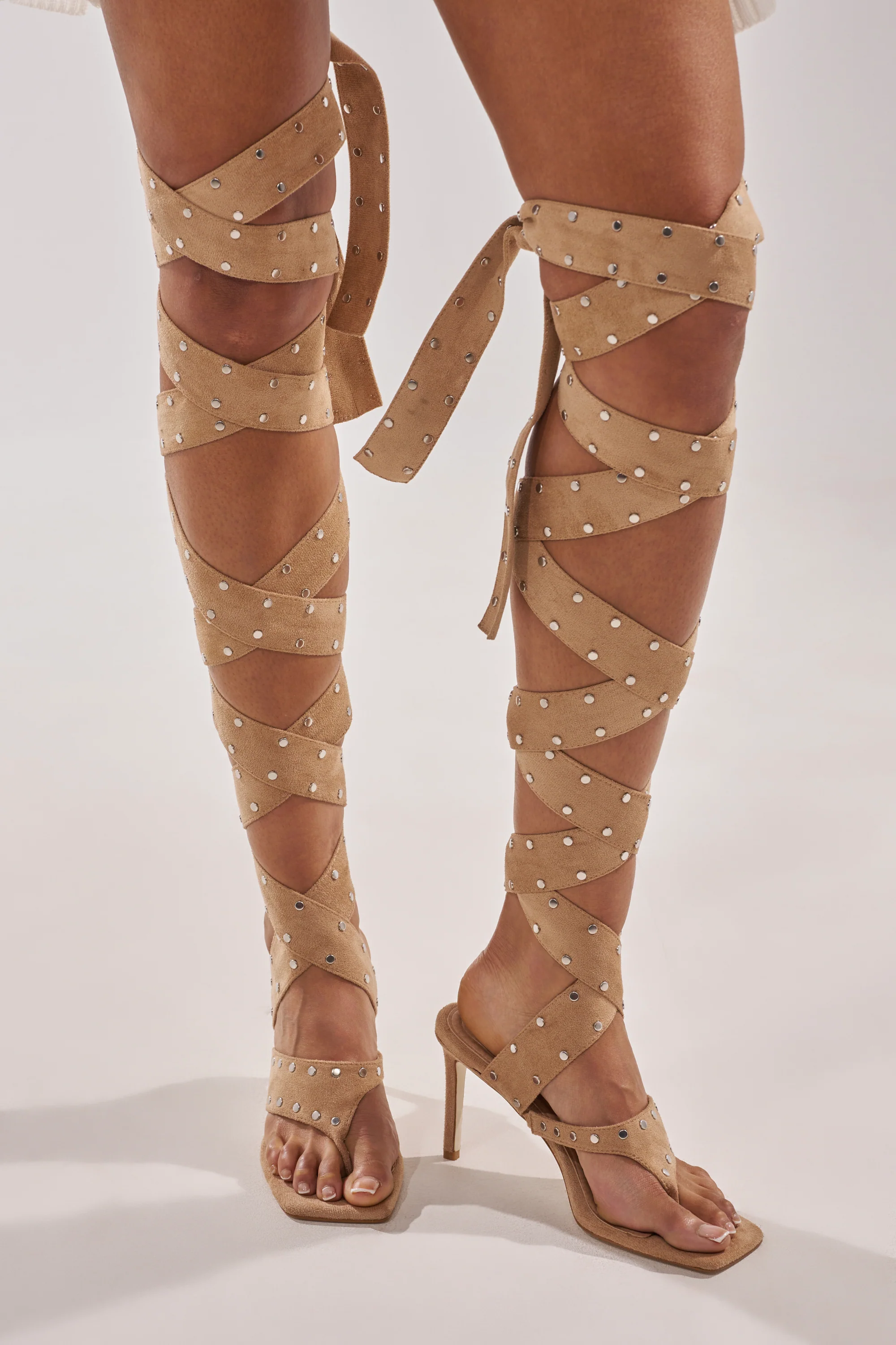 AZALEA WANG SODALITE NUDE FAUX SUEDE LACE UP SANDAL