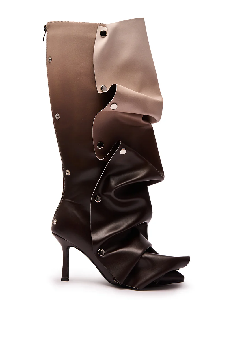 AZALEA WANG IMOGINE BROWN MULTI FOLDED DETAIL STILETTO BOOT - Image 4