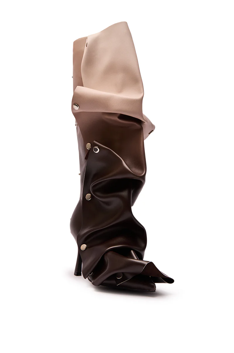 AZALEA WANG IMOGINE BROWN MULTI FOLDED DETAIL STILETTO BOOT - Image 6