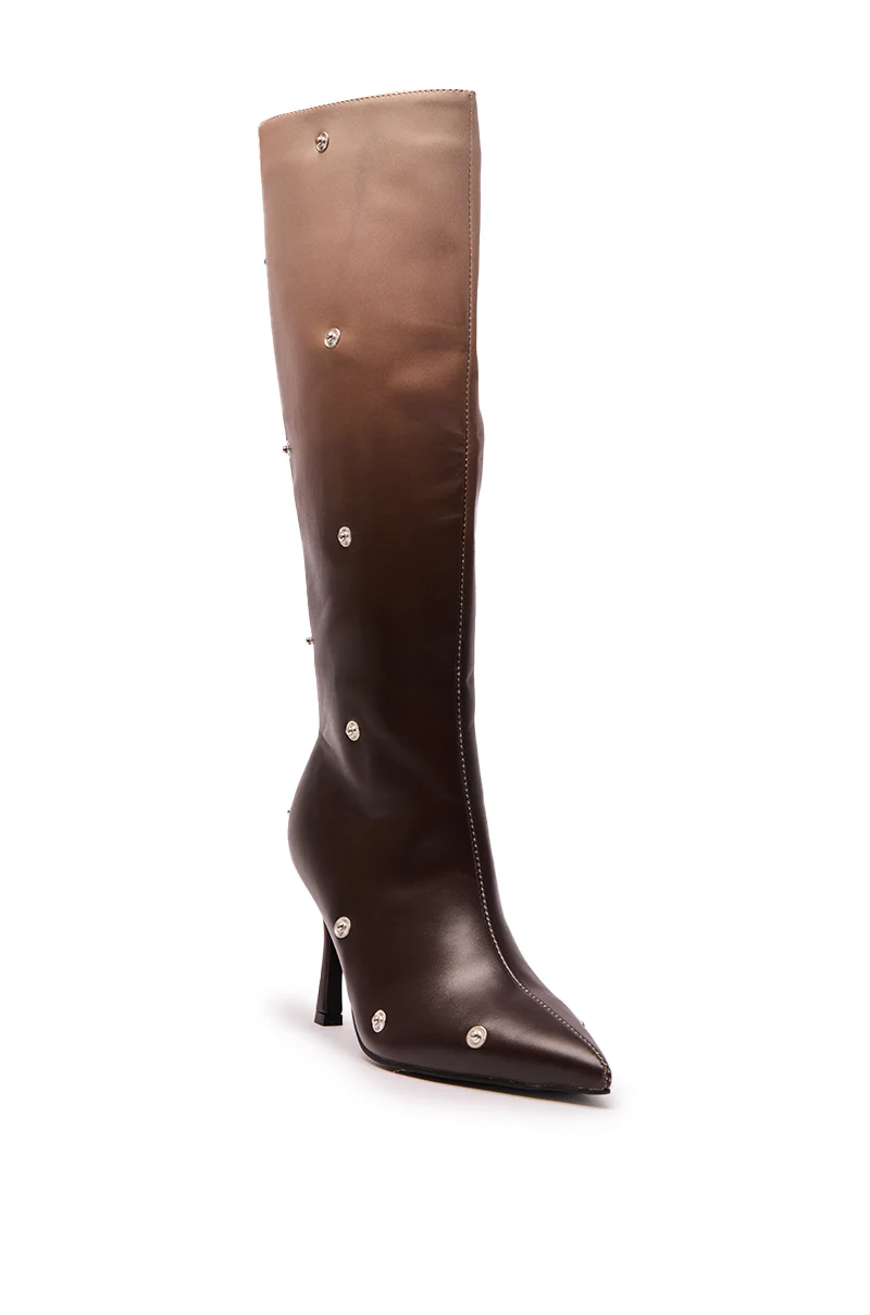 AZALEA WANG IMOGINE BROWN MULTI FOLDED DETAIL STILETTO BOOT - Image 7