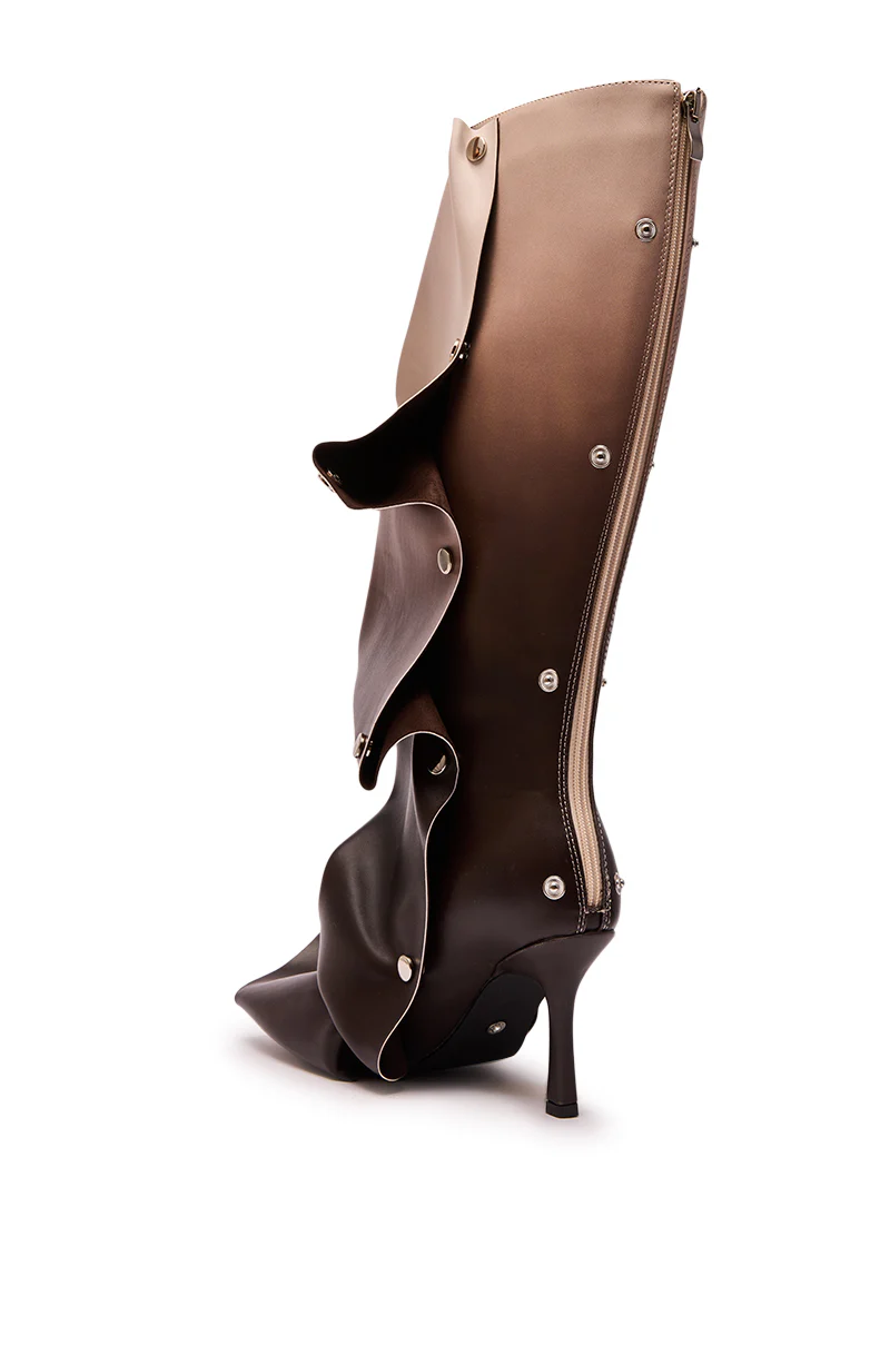 AZALEA WANG IMOGINE BROWN MULTI FOLDED DETAIL STILETTO BOOT - Image 8