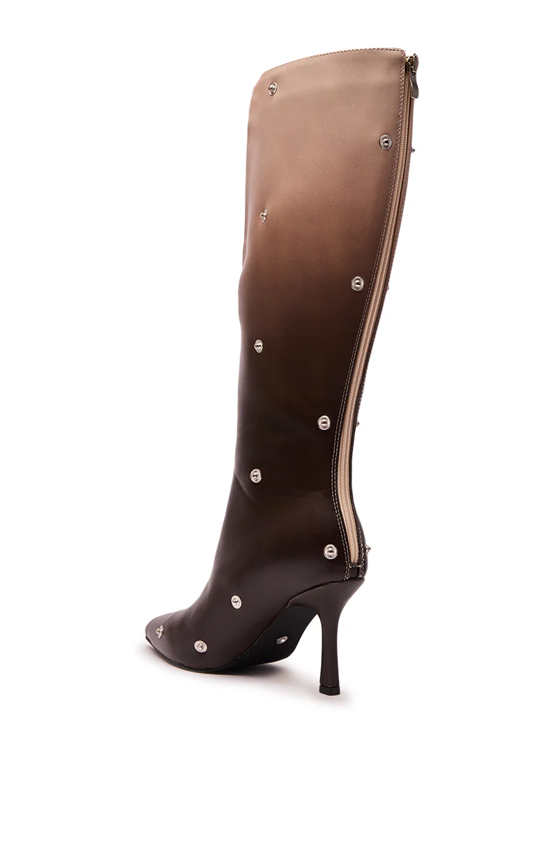 AZALEA WANG IMOGINE BROWN MULTI FOLDED DETAIL STILETTO BOOT - Image 9
