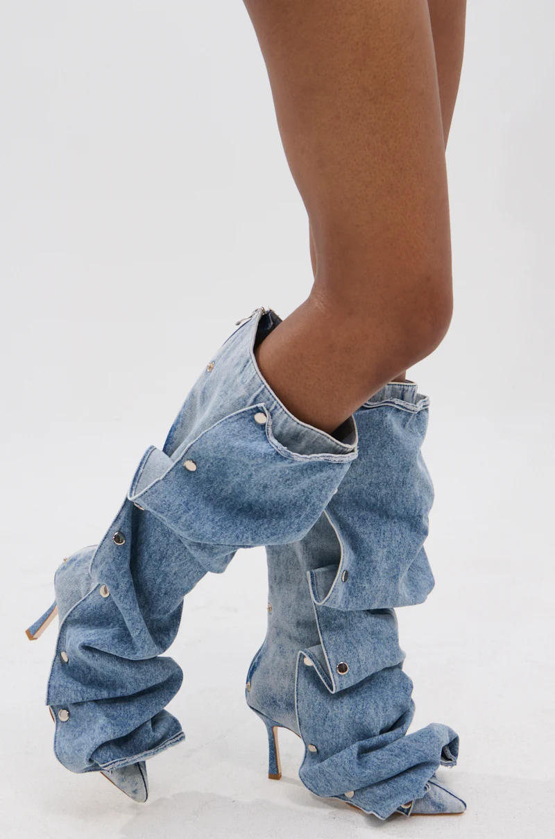 AZALEA WANG IMOGINE DENIM SNAP BOOT - Image 3