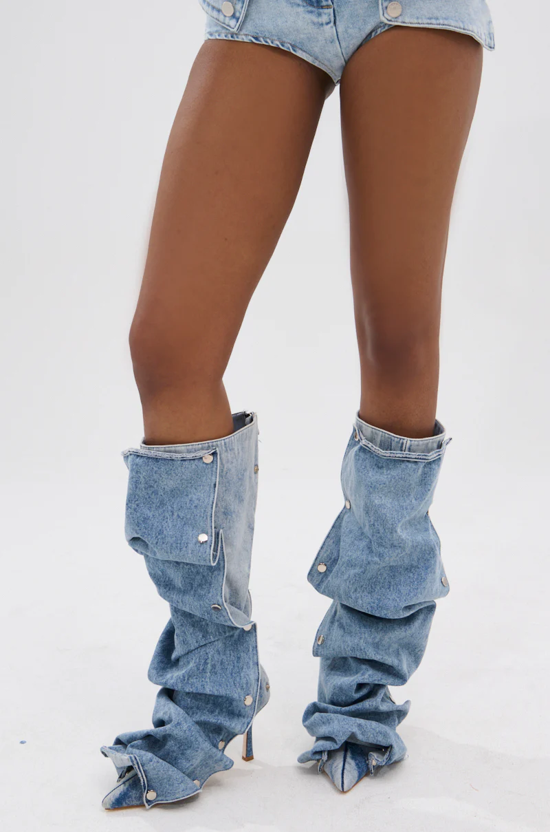 AZALEA WANG IMOGINE DENIM SNAP BOOT - Image 5