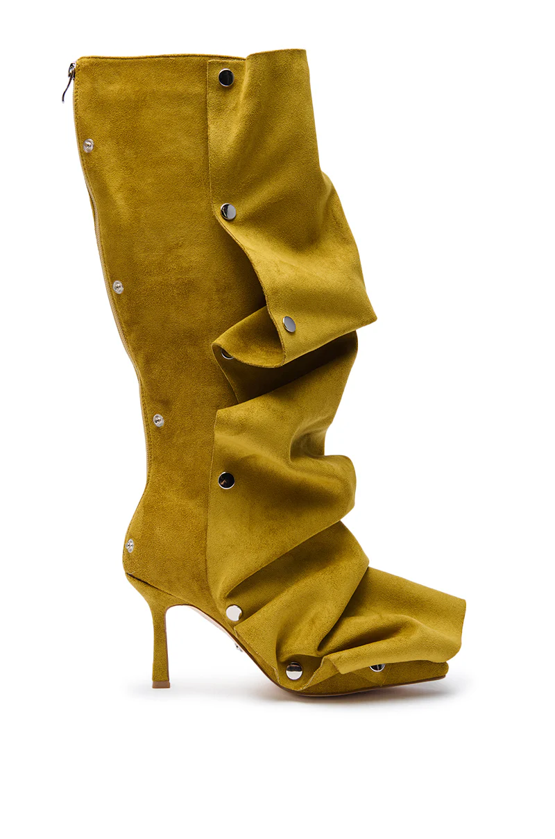 AZALEA WANG IMOGINE OLIVE FOLDED DETAIL STILETTO BOOT - Image 2