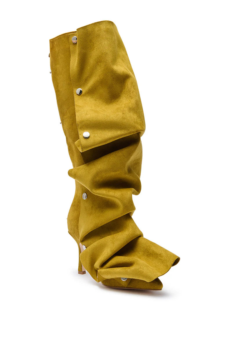AZALEA WANG IMOGINE OLIVE FOLDED DETAIL STILETTO BOOT - Image 4