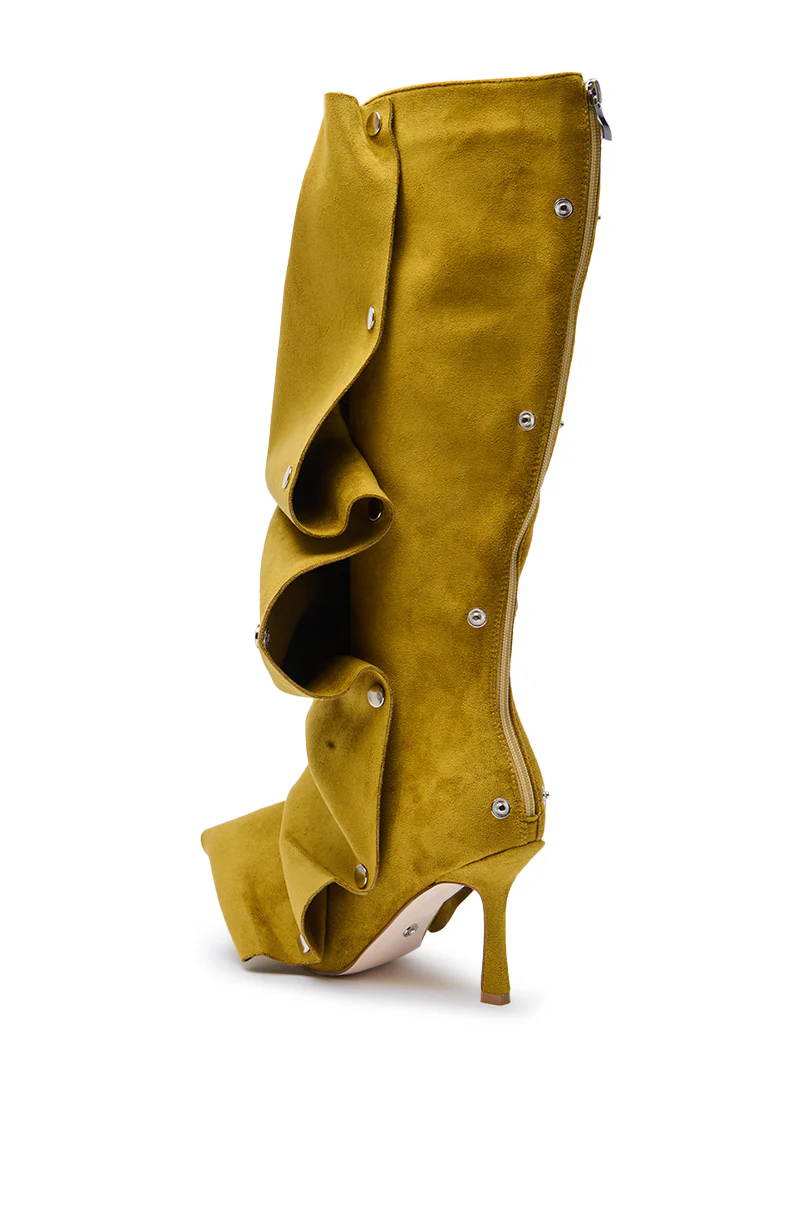 AZALEA WANG IMOGINE OLIVE FOLDED DETAIL STILETTO BOOT - Image 6