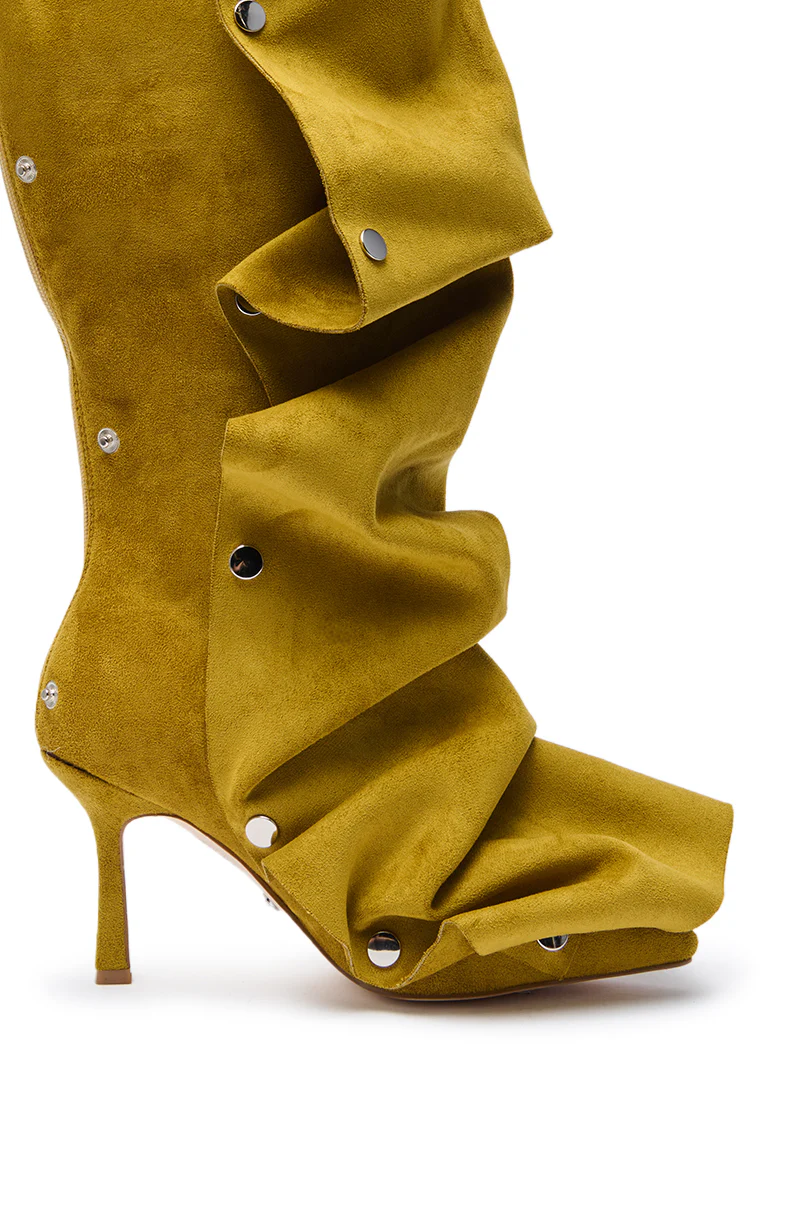 AZALEA WANG IMOGINE OLIVE FOLDED DETAIL STILETTO BOOT - Image 8