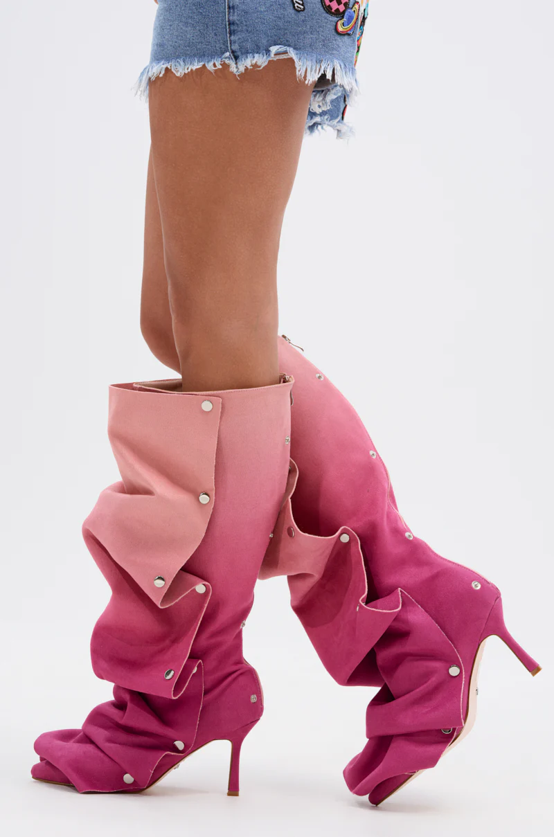AZALEA WANG IMOGINE PINK MULTI FAUX SUEDE BOOT - Image 3
