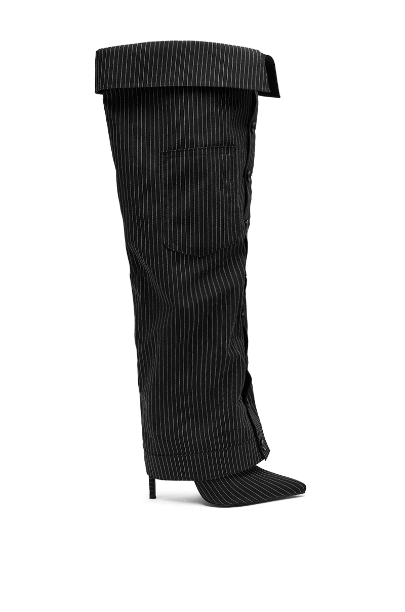 AZALEA WANG IMRI BLACK SHIRTING STRIPED STILETTO BOOT - Image 4