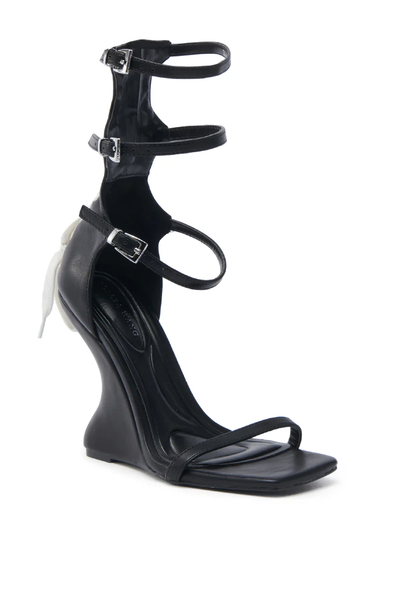 AZALEA WANG ISAAK BLACK WITH WHITE LACES WEDGE SANDAL - Image 4