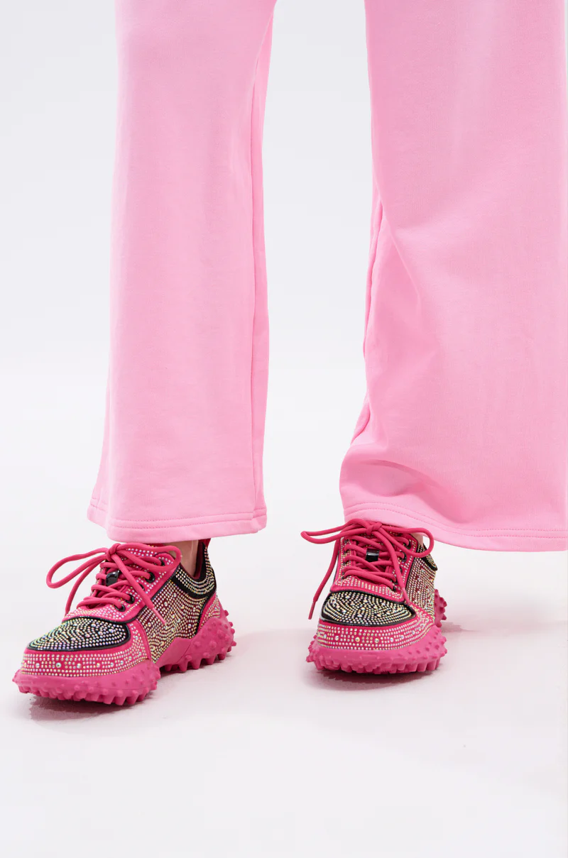 AZALEA WANG ISABEAU FUCHSIA COLOR BLOCKED EMBELLISHED SNEAKER - Image 2