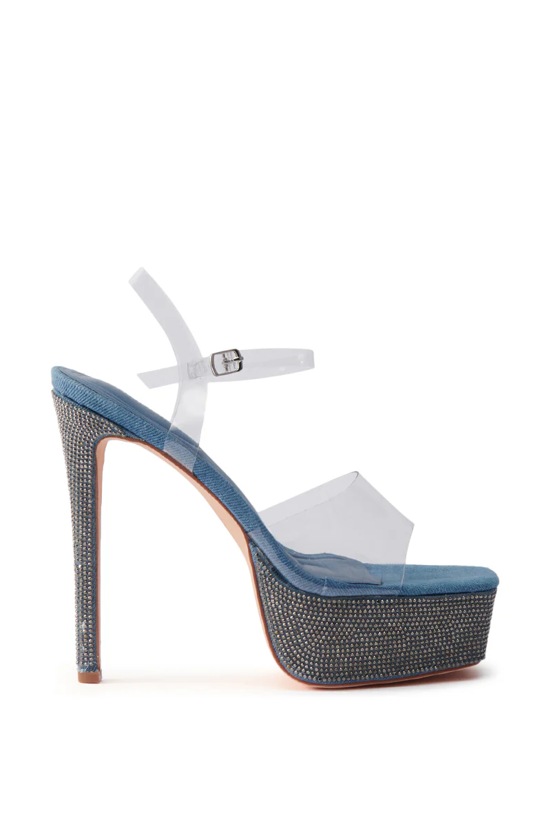 AZALEA WANG ISAURA DENIM PLATFORM RHINESTONE SANDAL - Image 5