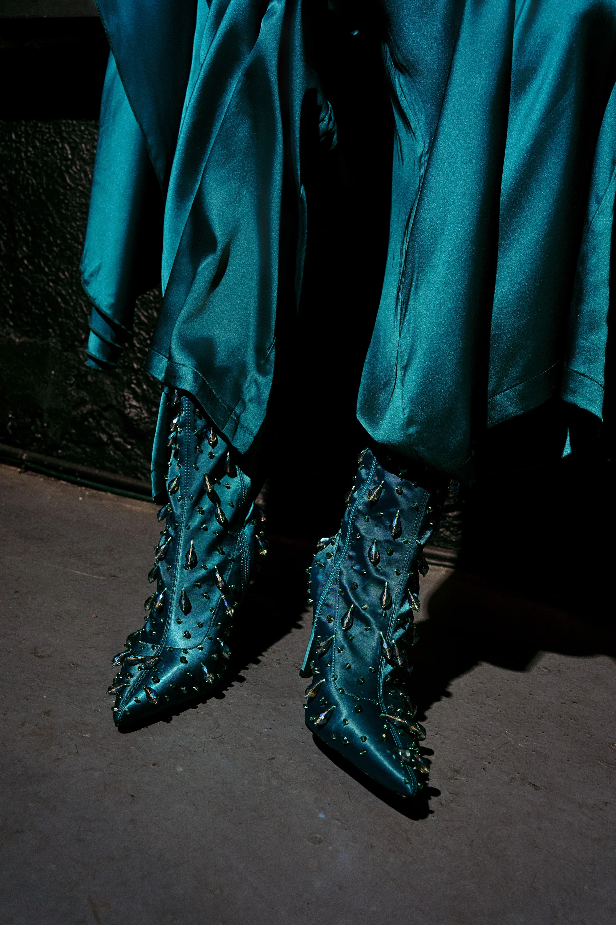 AZALEA WANG IZIDOR TEAL EMBELLISHED RHINESTONE BOOTIE - Image 2