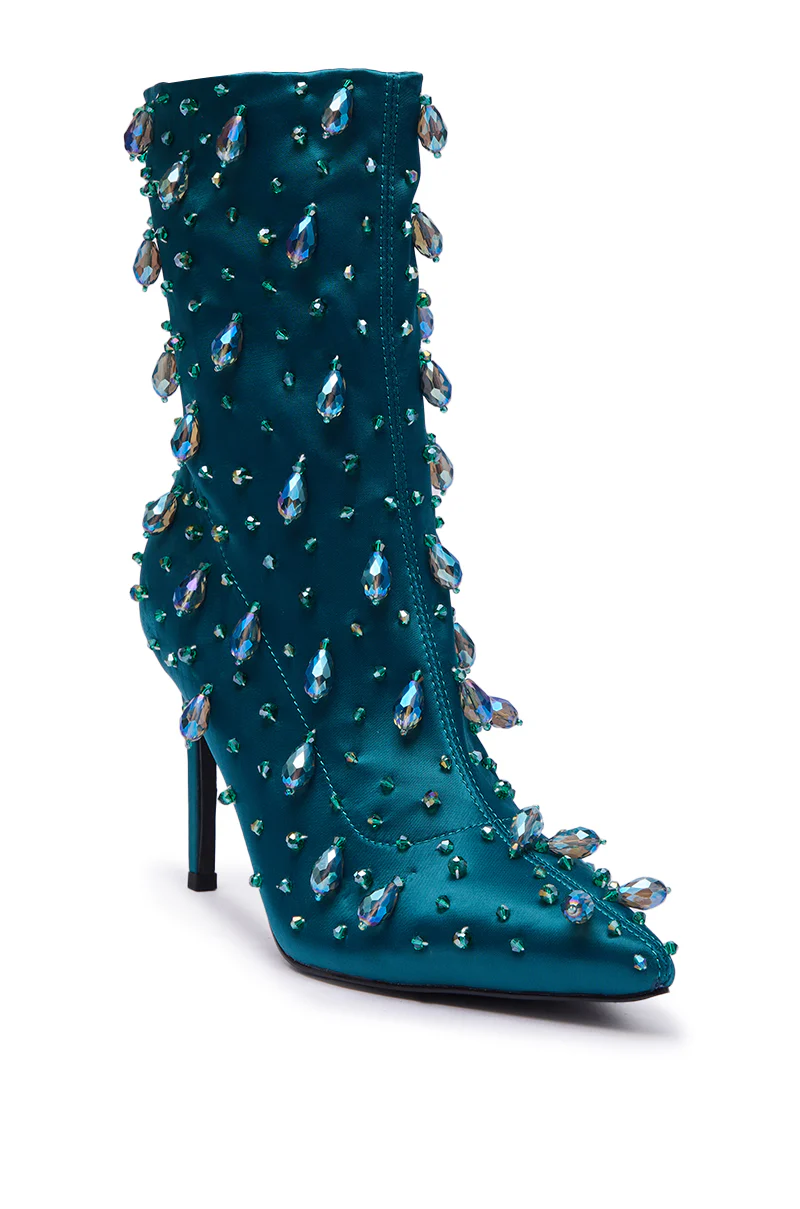 AZALEA WANG IZIDOR TEAL EMBELLISHED RHINESTONE BOOTIE - Image 6