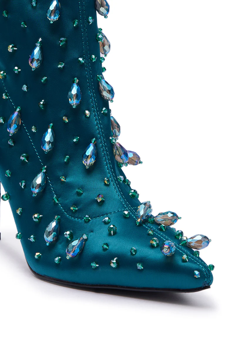 AZALEA WANG IZIDOR TEAL EMBELLISHED RHINESTONE BOOTIE - Image 8
