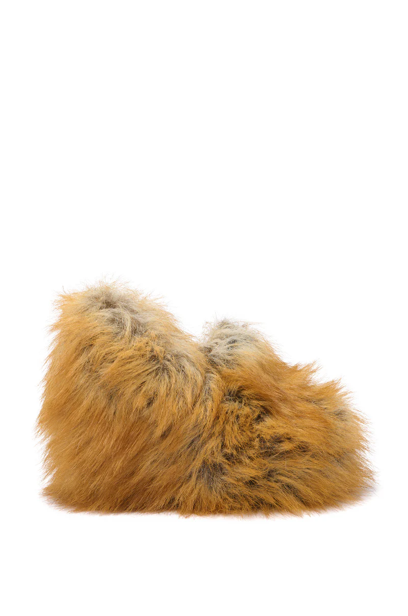 AZALEA WANG JAEKE FOX FUR WEDGE PUMP IN BROWN - Image 3