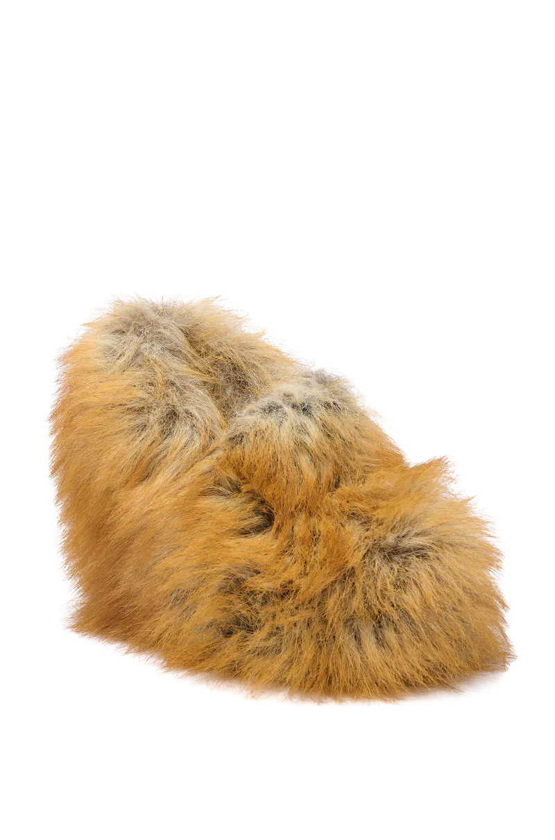 AZALEA WANG JAEKE FOX FUR WEDGE PUMP IN BROWN - Image 4