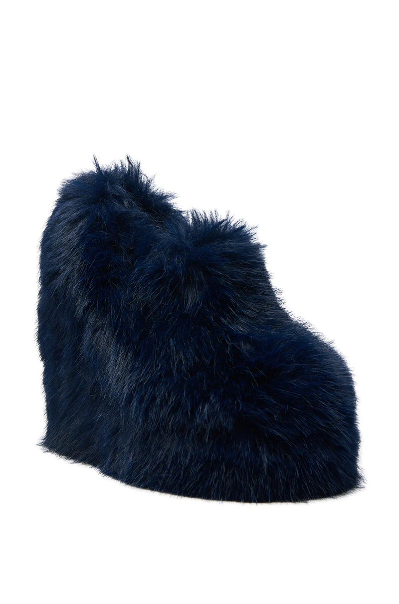 AZALEA WANG JAEKE NAVY FUR WEDGE PUMP - Image 5