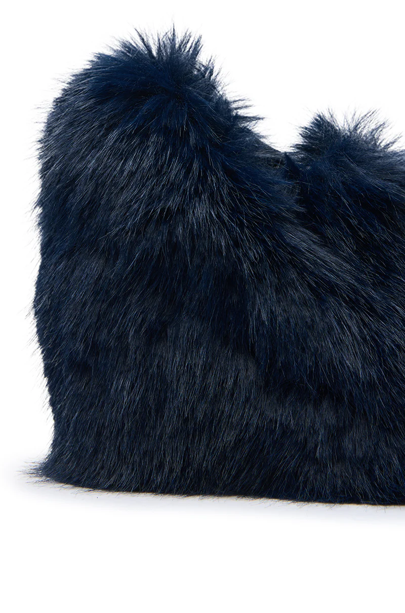 AZALEA WANG JAEKE NAVY FUR WEDGE PUMP - Image 7