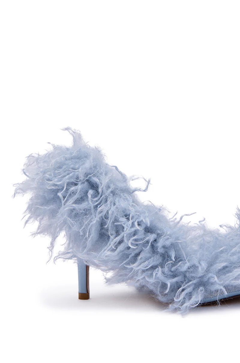 AZALEA WANG JAMEEKA BABY BLUE CURLY FUR PUMP STILETTO HEEL - Image 10