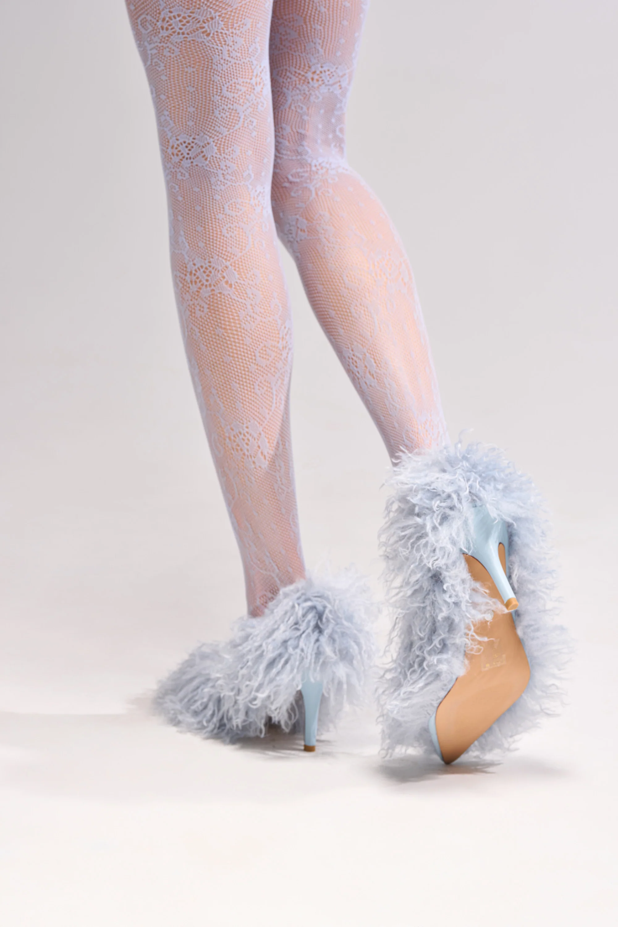AZALEA WANG JAMEEKA BABY BLUE CURLY FUR PUMP STILETTO HEEL - Image 2